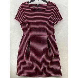 Talbots Dress Women size 14 Pink Black Stripe Square Neck Short Sleeve Knit